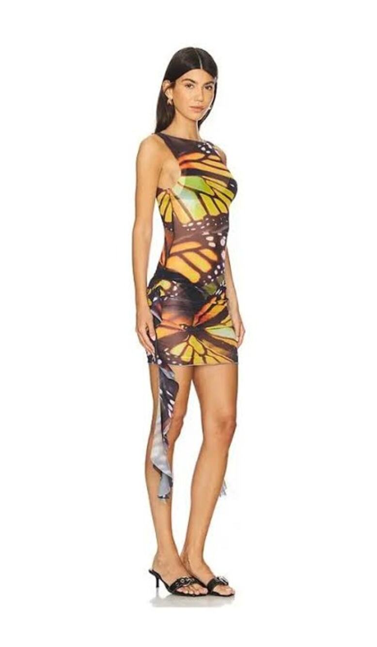 1XBlue Size Small Butterfly Tassel Dress Black Yellow Bodycon Mini Hourglass